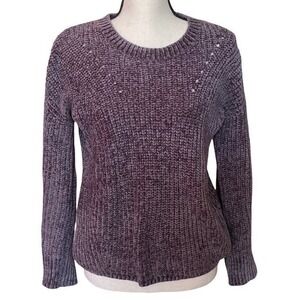 Pink rose rib‎ stitch soft short fur thread knitted crew neck gray sweater women